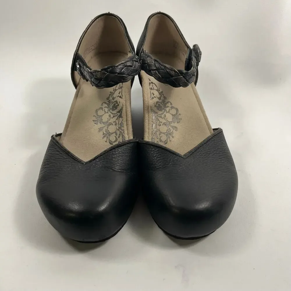 Aetrex Mia Mary Jane Wedge Shoes EU 39 US 8.5 Black Classic Preppy Casual